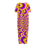 Yellow Hive Moving Optical Illusion Short Sleeve Long Nightdress