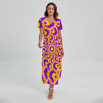 Yellow Hive Moving Optical Illusion Short Sleeve Maxi Dress