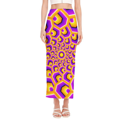 Yellow Hive Moving Optical Illusion Side Slit Maxi Skirt