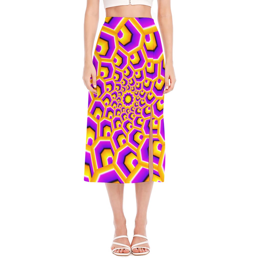 Yellow Hive Moving Optical Illusion Side Slit Midi Skirt
