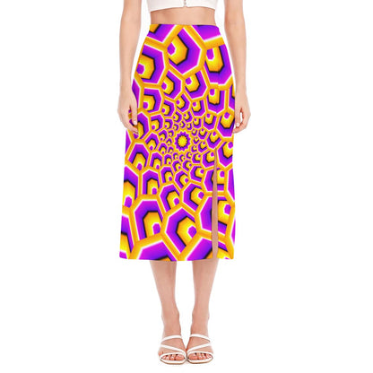 Yellow Hive Moving Optical Illusion Side Slit Midi Skirt