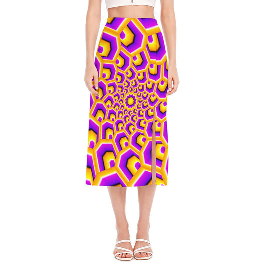 Yellow Hive Moving Optical Illusion Side Slit Midi Skirt