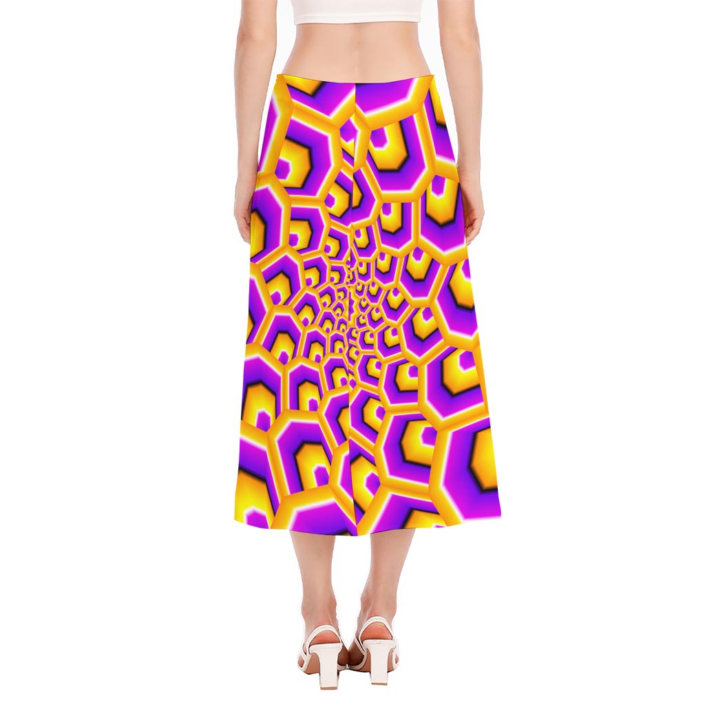 Yellow Hive Moving Optical Illusion Side Slit Midi Skirt