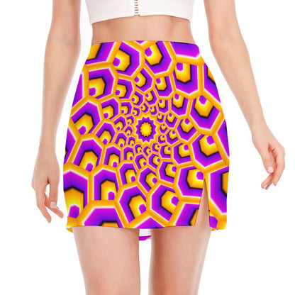 Yellow Hive Moving Optical Illusion Side Slit Mini Skirt