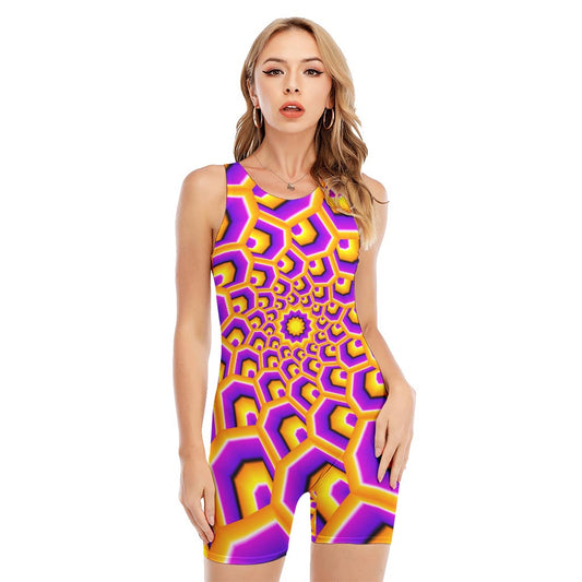 Yellow Hive Moving Optical Illusion Sleeveless One Piece Swimsuit