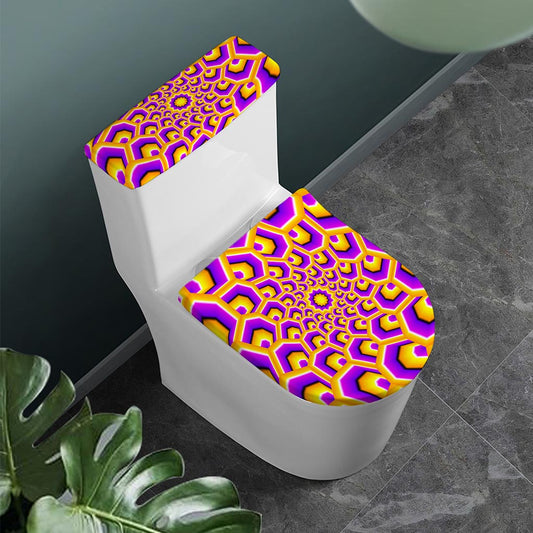 Yellow Hive Moving Optical Illusion Toilet Lid And Tank Cover Set