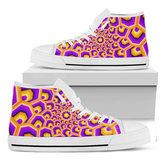 Yellow Hive Moving Optical Illusion White High Top Sneakers
