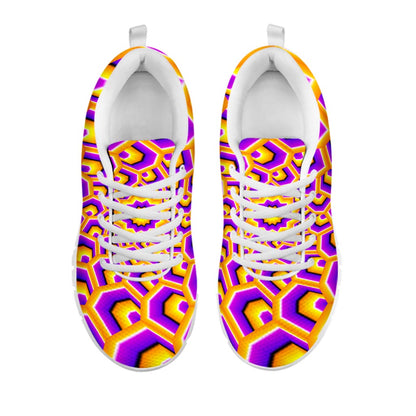 Yellow Hive Moving Optical Illusion White Running Shoes