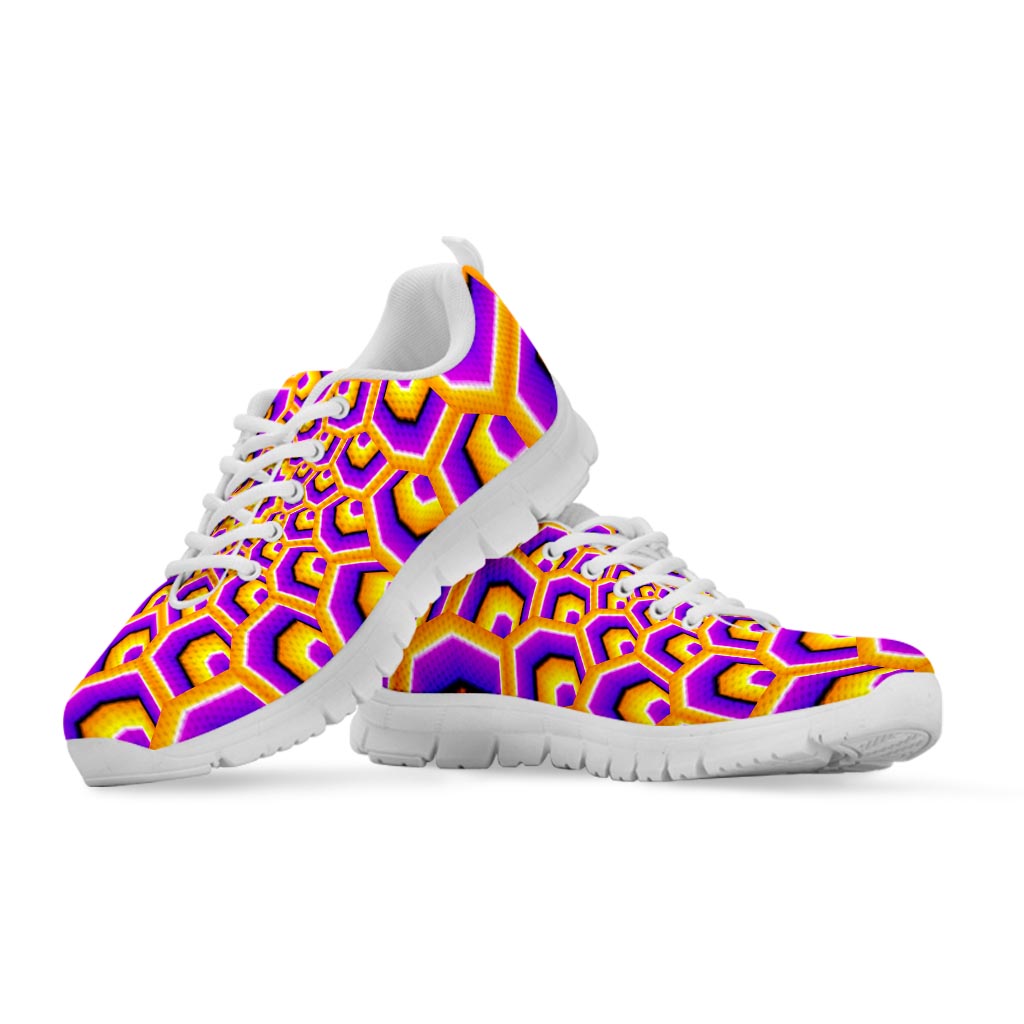 Yellow Hive Moving Optical Illusion White Running Shoes