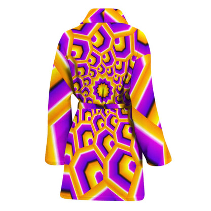 Yellow Hive Moving Optical Illusion Women's Bathrobe