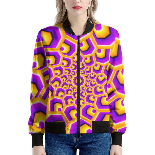 Yellow Hive Moving Optical Illusion Women's Bomber Jacket