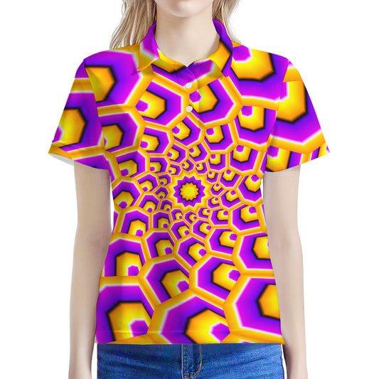 Yellow Hive Moving Optical Illusion Women's Polo Shirt