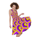 Yellow Hive Moving Optical Illusion Sleeveless Knee Length Dress