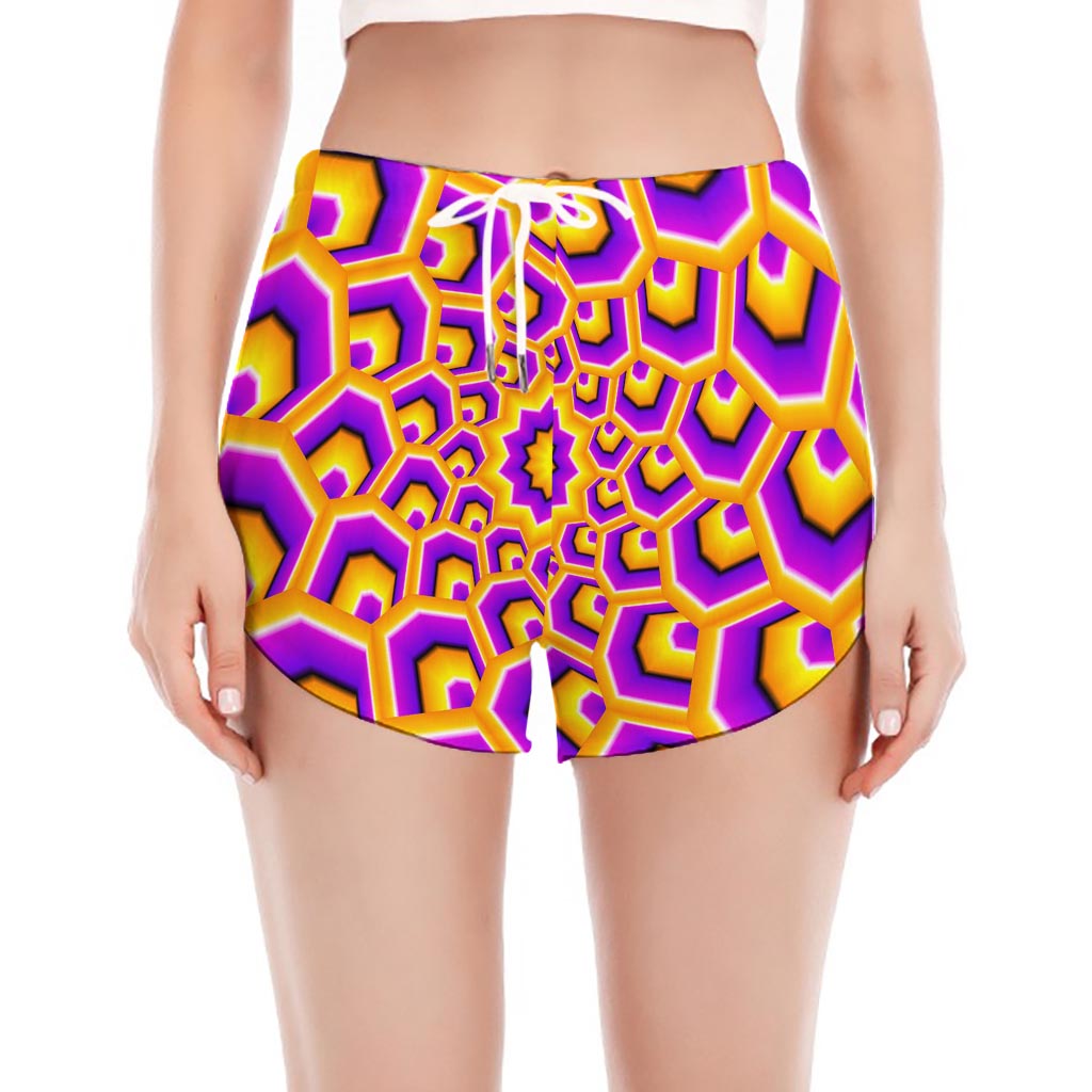 Yellow Hive Moving Optical Illusion Women's Split Running Shorts