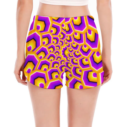 Yellow Hive Moving Optical Illusion Women's Split Running Shorts