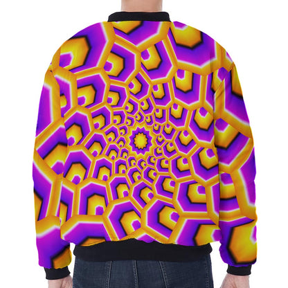 Yellow Hive Moving Optical Illusion Zip Sleeve Bomber Jacket
