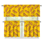 Yellow Hot Dog Pattern Print 3 Piece Kitchen Curtains