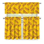 Yellow Hot Dog Pattern Print 3 Piece Kitchen Curtains