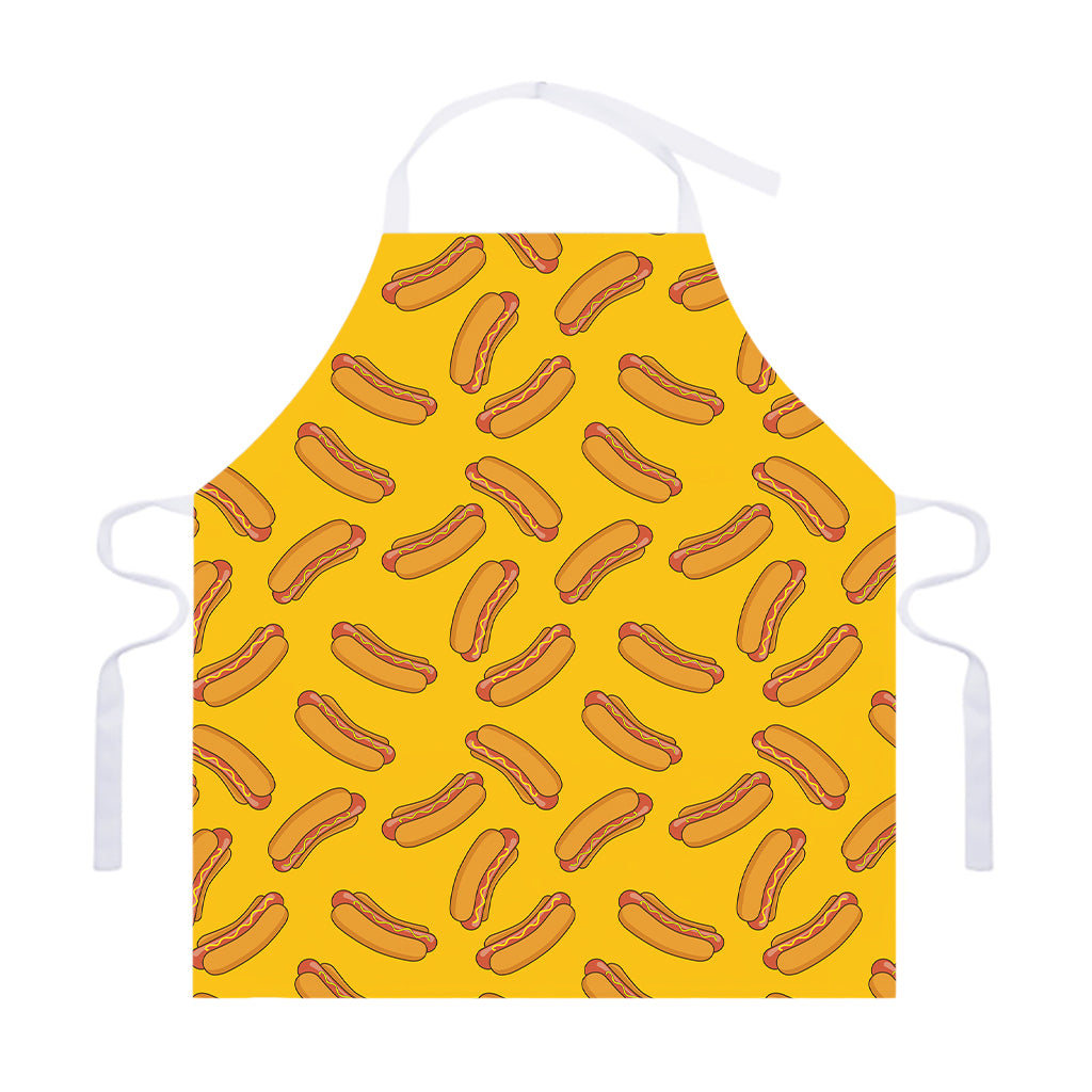 Yellow Hot Dog Pattern Print Adjustable Apron