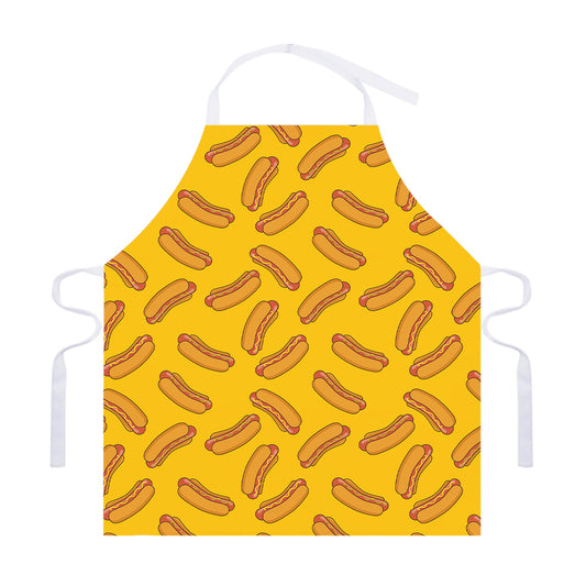 Yellow Hot Dog Pattern Print Adjustable Apron