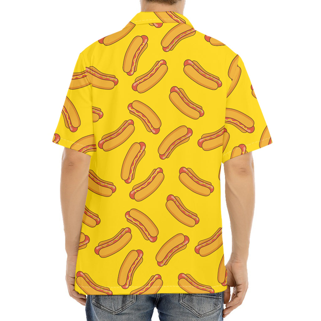 Yellow Hot Dog Pattern Print Aloha Shirt