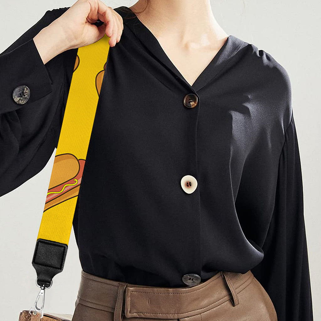 Yellow Hot Dog Pattern Print Bag Strap