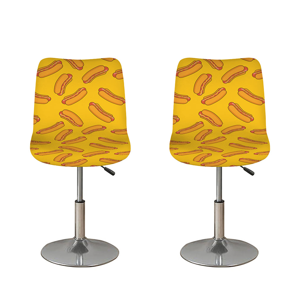 Yellow Hot Dog Pattern Print Bar Stool Covers