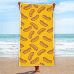 Yellow Hot Dog Pattern Print Beach Towel