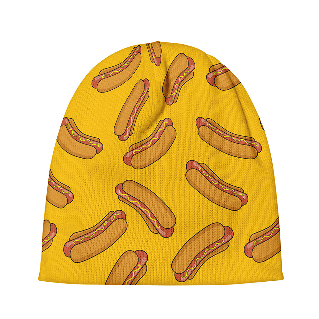 Yellow Hot Dog Pattern Print Beanie