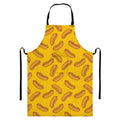 Yellow Hot Dog Pattern Print Bib Apron With Pocket