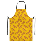 Yellow Hot Dog Pattern Print Bib Apron With Pocket