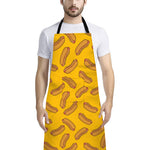 Yellow Hot Dog Pattern Print Bib Apron With Pocket