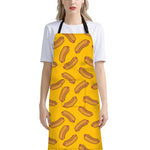 Yellow Hot Dog Pattern Print Bib Apron With Pocket