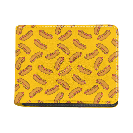 Yellow Hot Dog Pattern Print Bifold Wallet