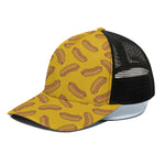 Yellow Hot Dog Pattern Print Black Mesh Trucker Cap