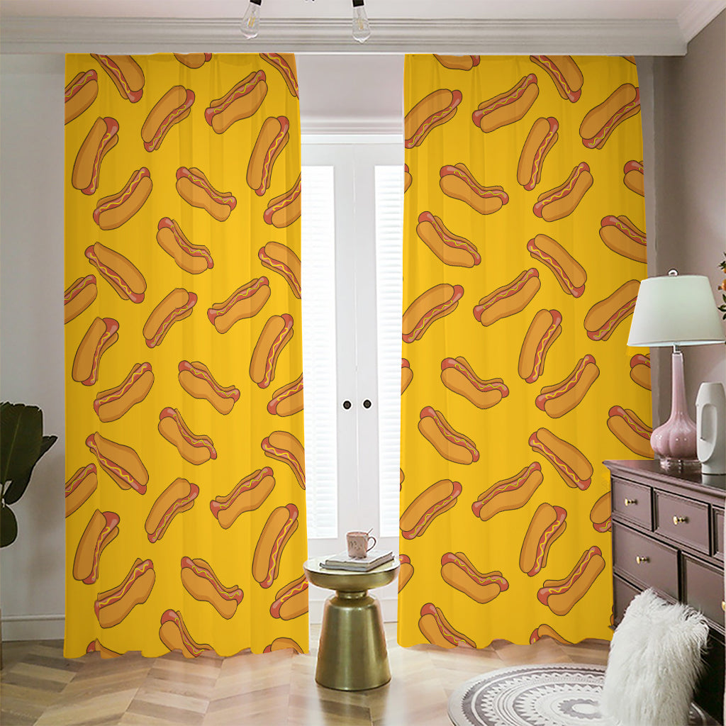 Yellow Hot Dog Pattern Print Blackout Pencil Pleat Curtains