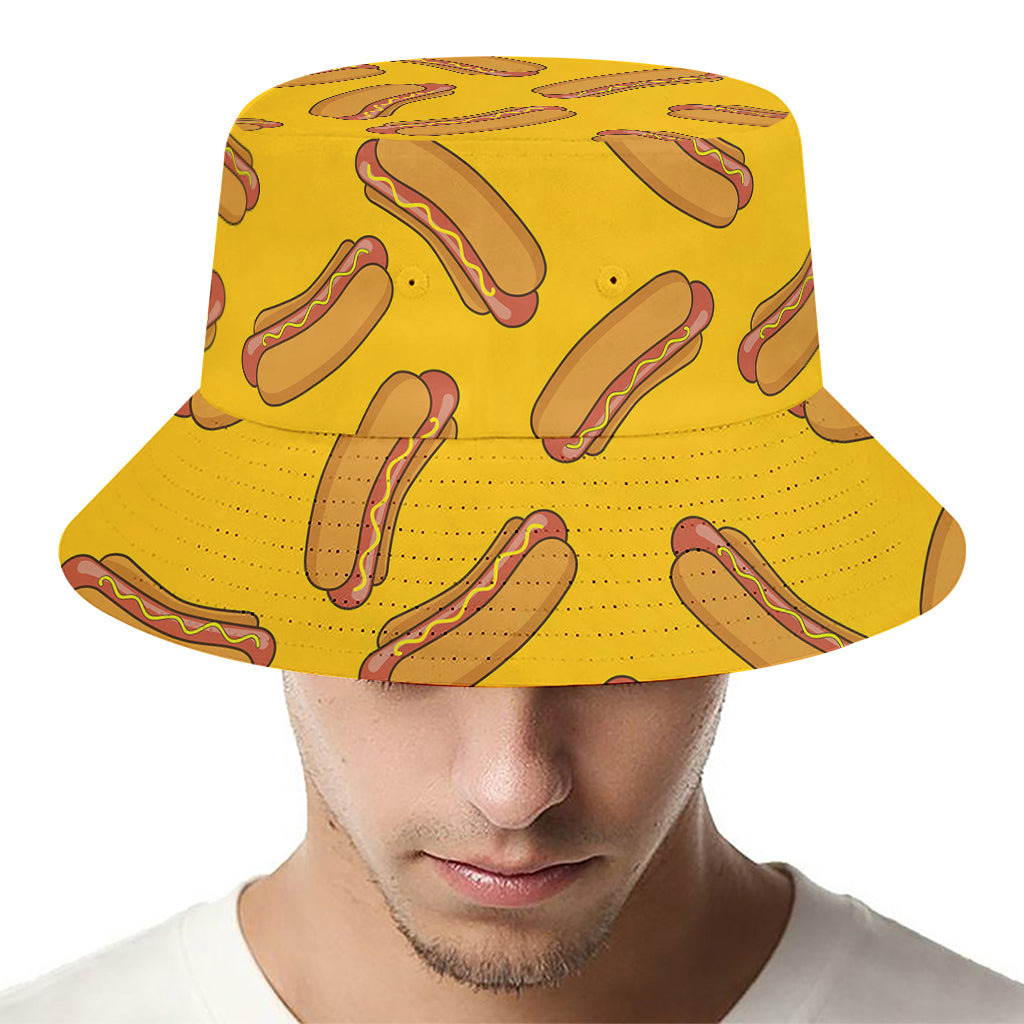 Yellow Hot Dog Pattern Print Bucket Hat