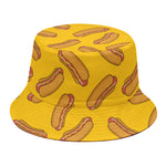 Yellow Hot Dog Pattern Print Bucket Hat