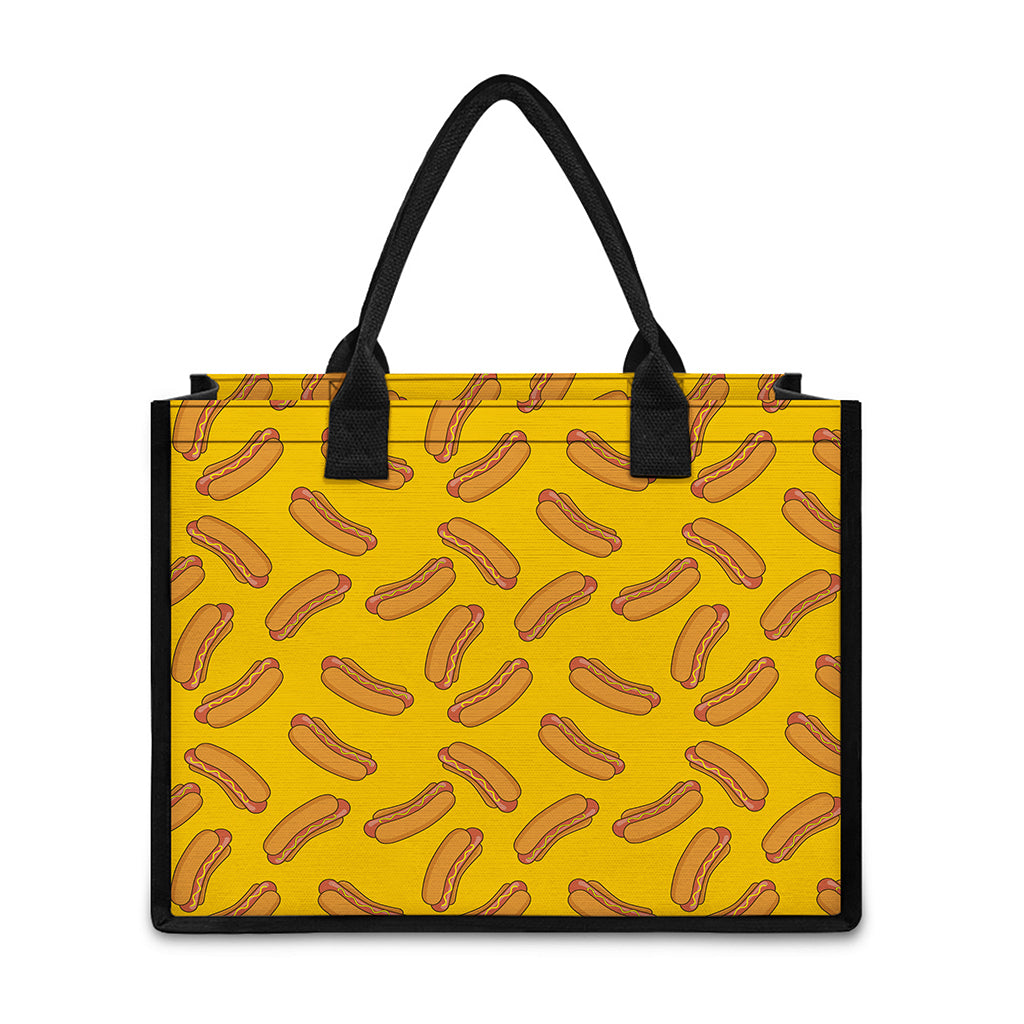Yellow Hot Dog Pattern Print Canvas Tote Bag