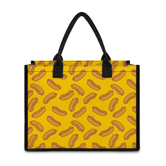 Yellow Hot Dog Pattern Print Canvas Tote Bag