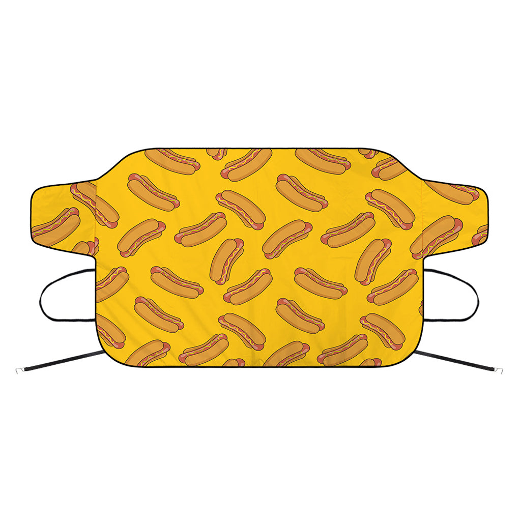 Yellow Hot Dog Pattern Print Car Windshield Snow Cover