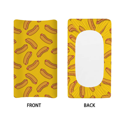 Yellow Hot Dog Pattern Print Changing Pad Cover