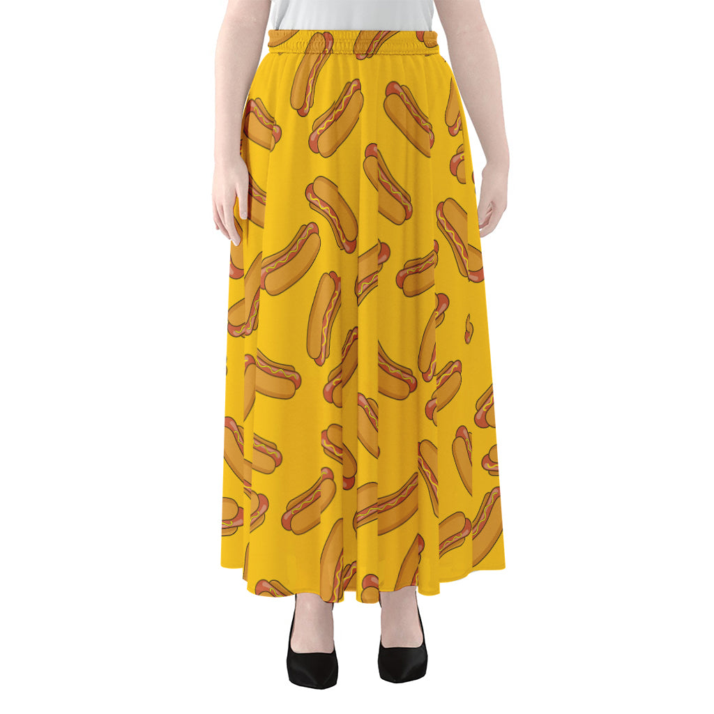 Yellow Hot Dog Pattern Print Chiffon Maxi Skirt