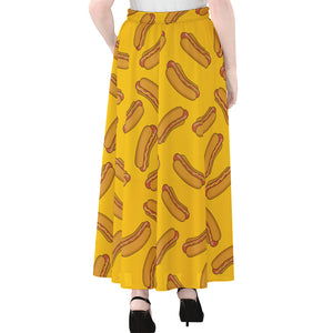 Yellow Hot Dog Pattern Print Chiffon Maxi Skirt