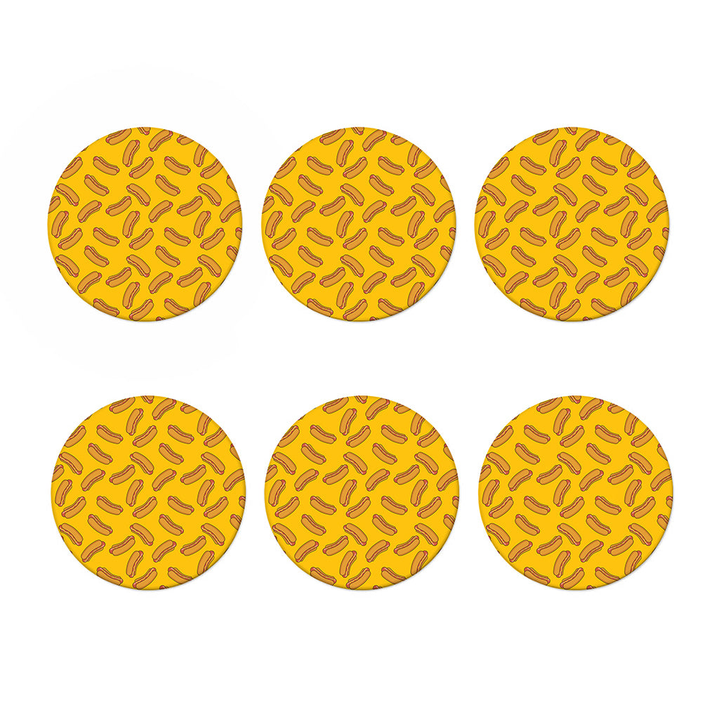 Yellow Hot Dog Pattern Print Coaster Set