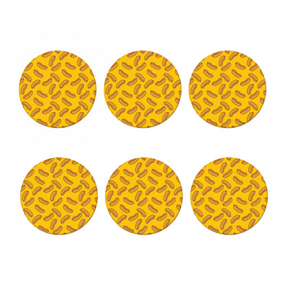 Yellow Hot Dog Pattern Print Coaster Set