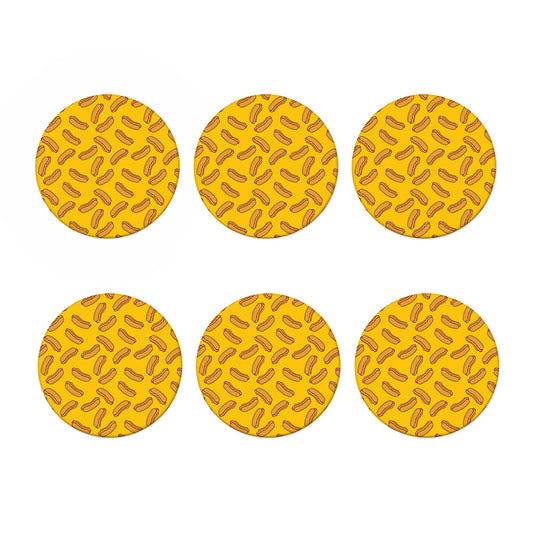 Yellow Hot Dog Pattern Print Coaster Set