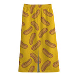 Yellow Hot Dog Pattern Print Cotton Front Slit Maxi Skirt