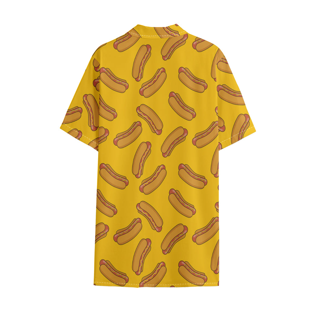 Yellow Hot Dog Pattern Print Cotton Hawaiian Shirt
