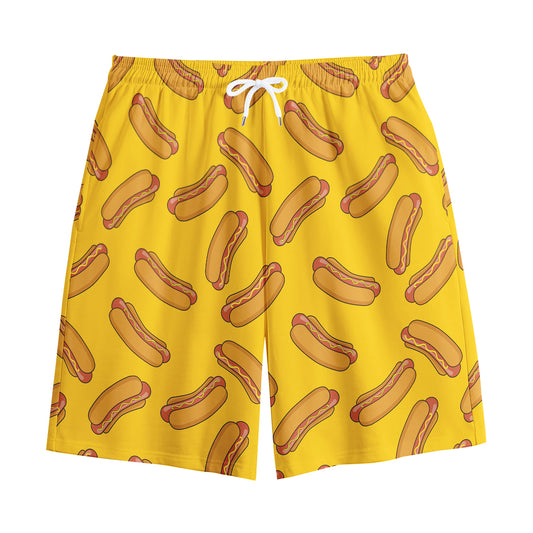 Yellow Hot Dog Pattern Print Cotton Shorts
